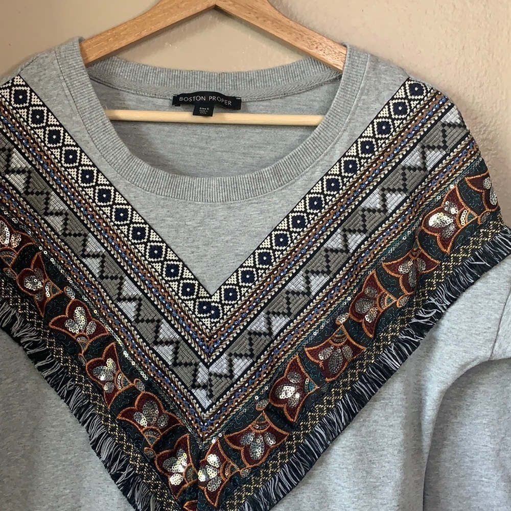 BOSTON PROPER Gray Bohemian Knit Long Sleeve Dress
